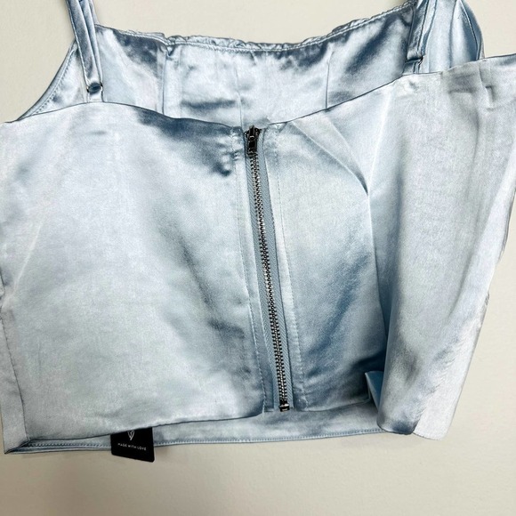 Lulus NWT Luxe'd Out Satin Silk Scoop Neck Cropped Tank Top Light Blue Size XS - Picture 6 of 10